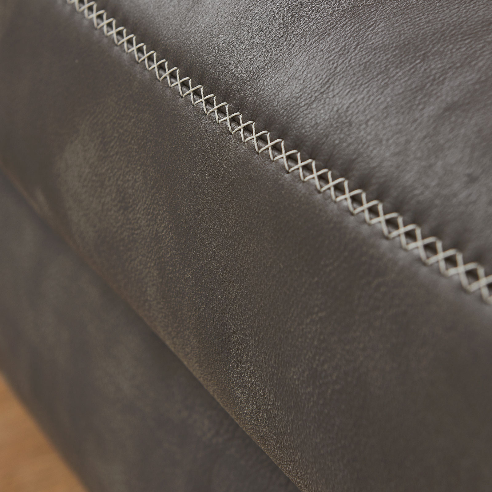 polsterpower 2,5-Recamiere Ledersofa - grau - mit Funktionen - Armlehne links