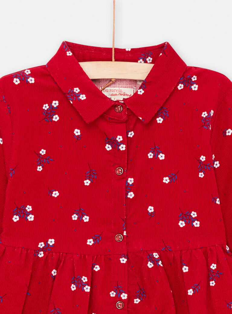 Robe chemise rouge à imprimé fleuri fille