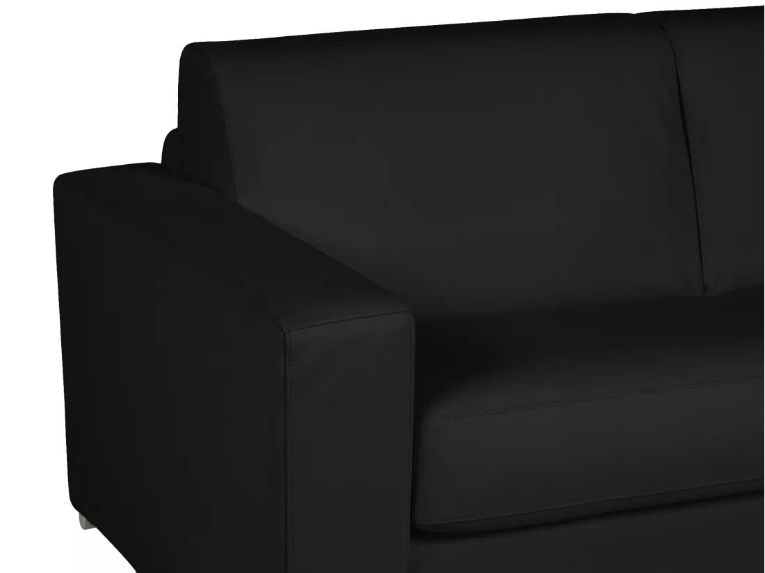 Canapé 3 places convertible express 100% cuir de buffle noir matelas 20 cm DELECTEA II
