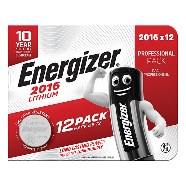 Piles boutons lithium Energizer 2016, lot de 12