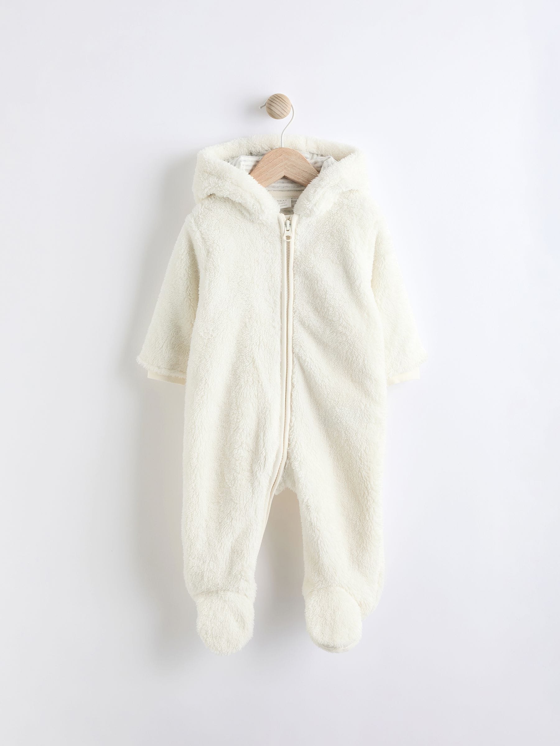 Ecru - All-in-one voor baby's van zachte fleece met capuchon (0mnd-2jr)