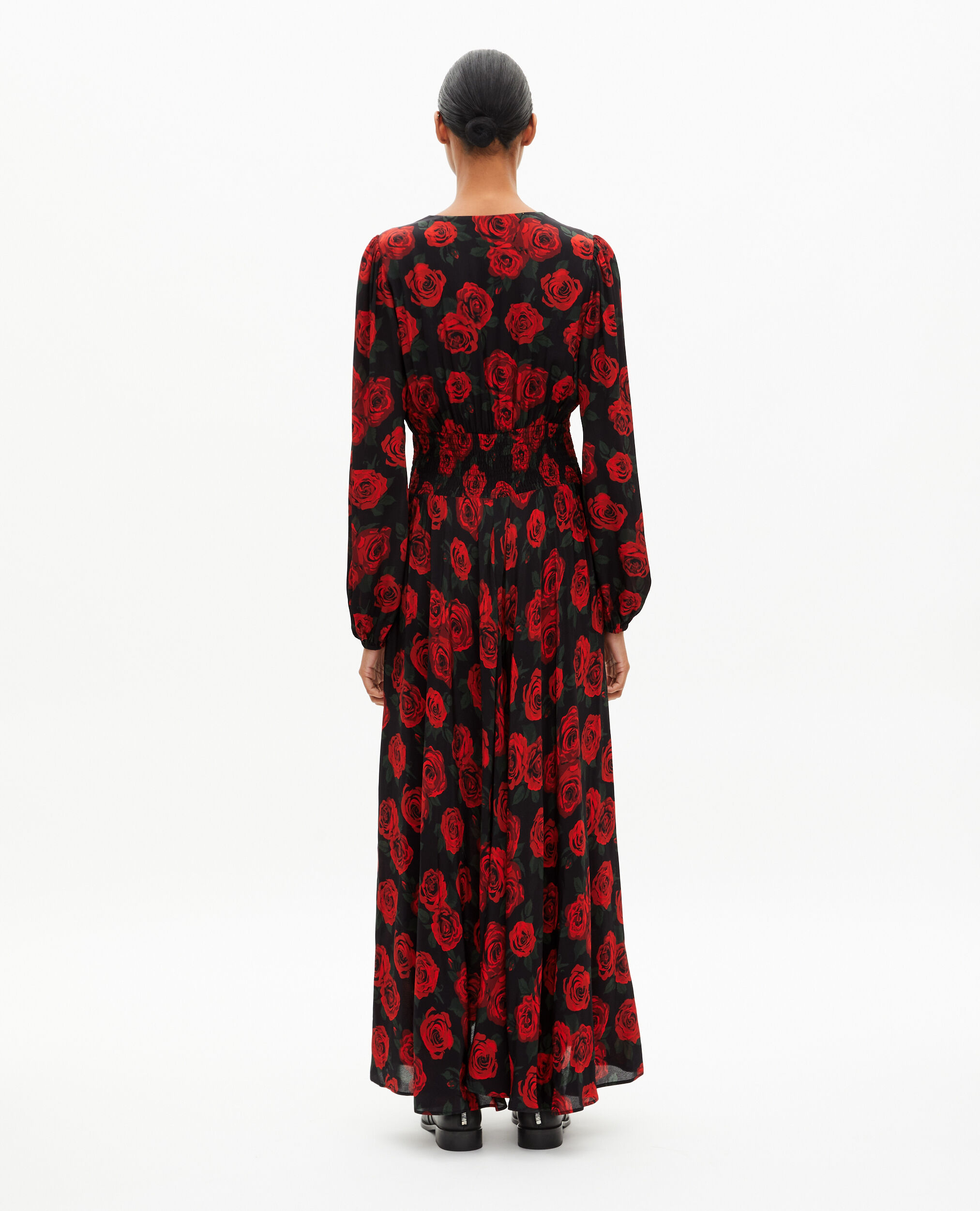 Robe longue imprimé fleuri rouge
