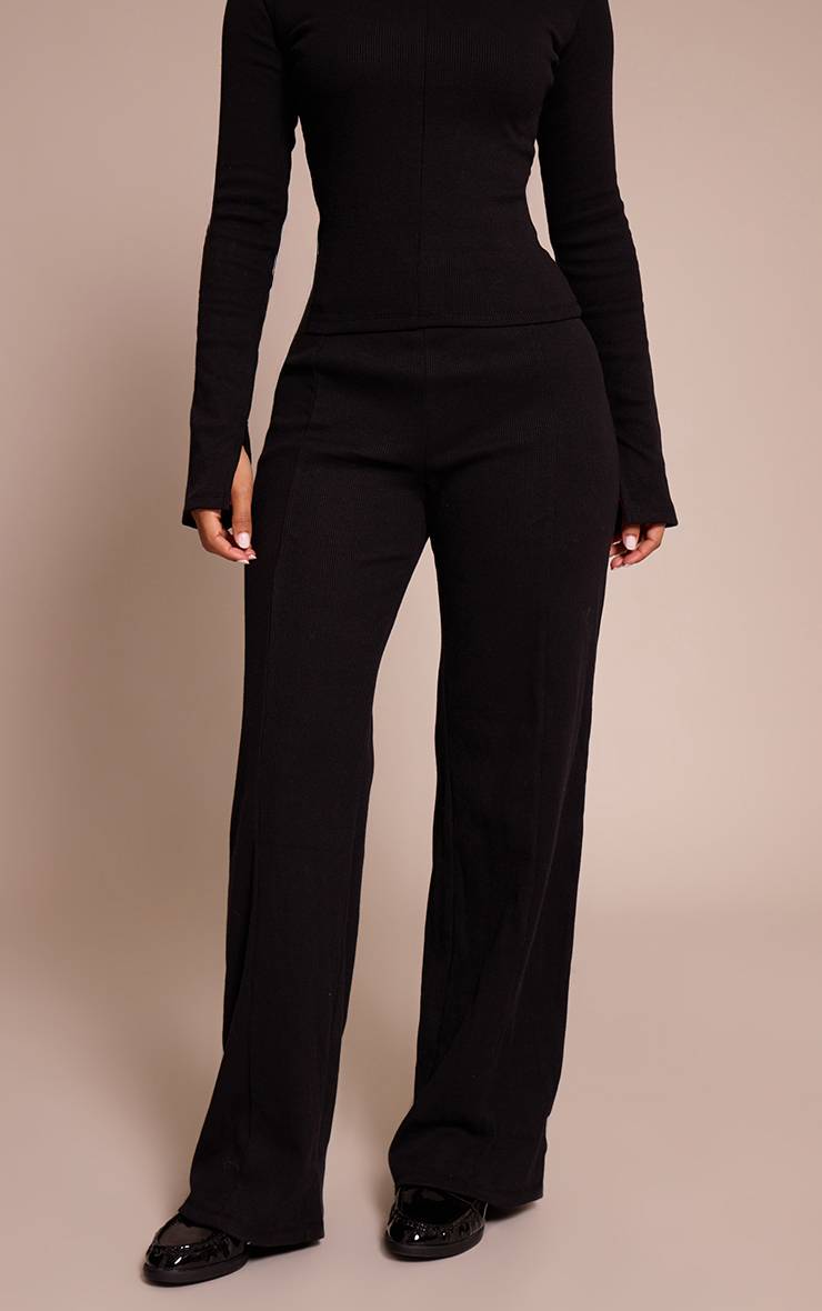 Noir Pantalon Large À Détails De Coutures Co-ord Petite