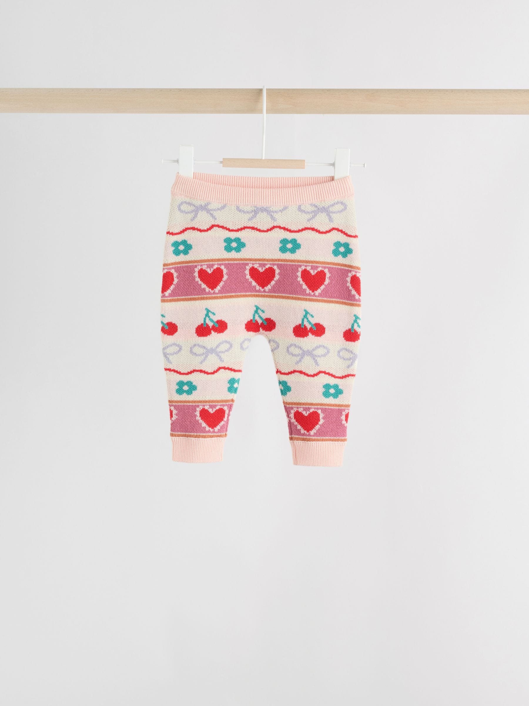 Rood/roze kersen - 2 -delige gebreide baby set met vest en legging (0mnd -3jr)