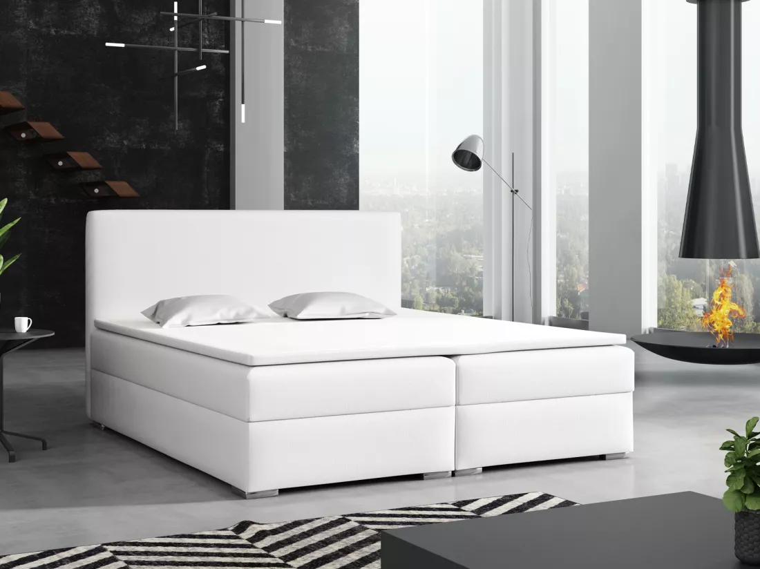 LIT BOXSPRING avec surmatelas Soler 200x200 cm, Soft 17 (Blanc)