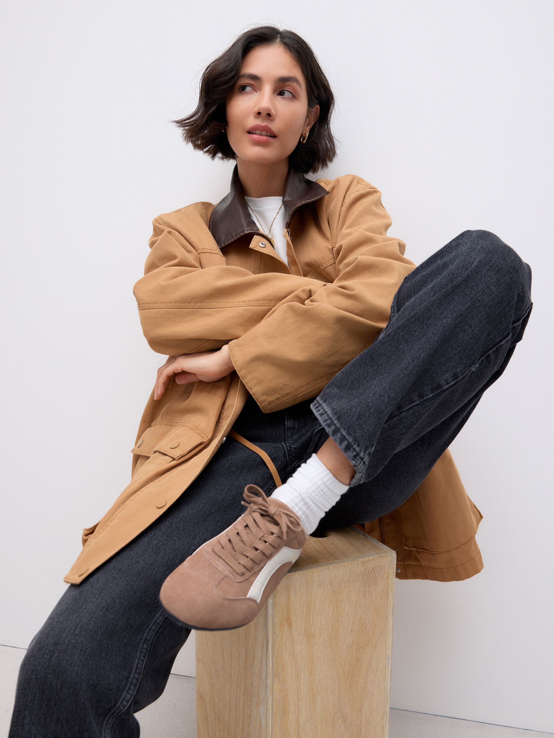 Kameelkleurig suède - Forever Comfort® Leather Slimsole Lace-Up Trainers