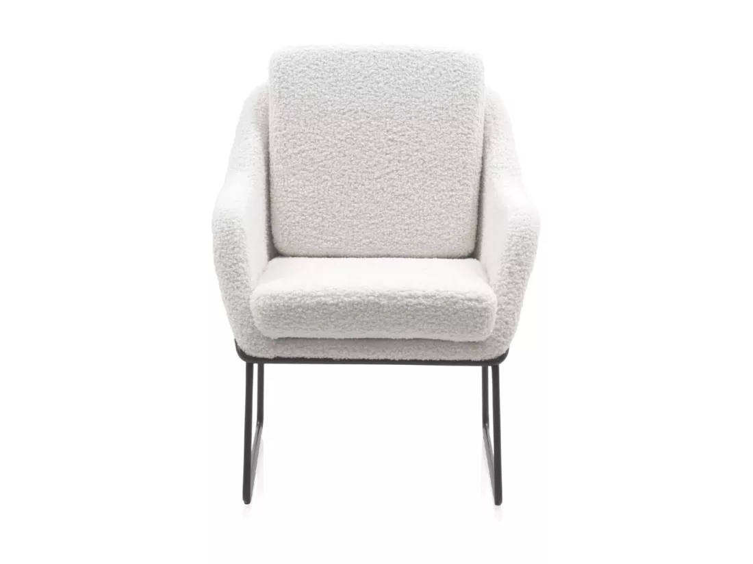Fauteuil tapissé blanc, pieds en métal noir