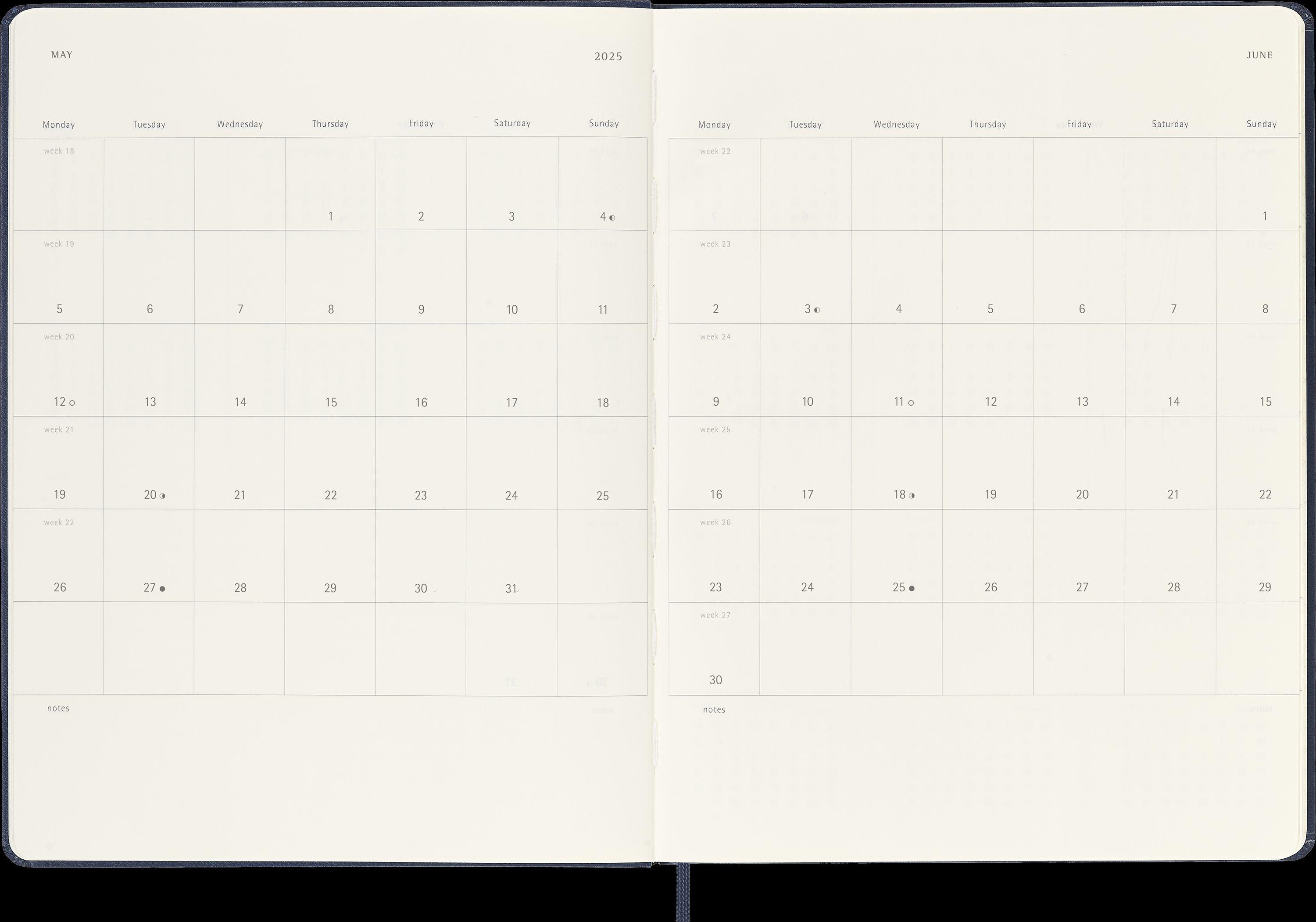 Moleskine 12 Monate Wochen Notizkalender 2025, XL