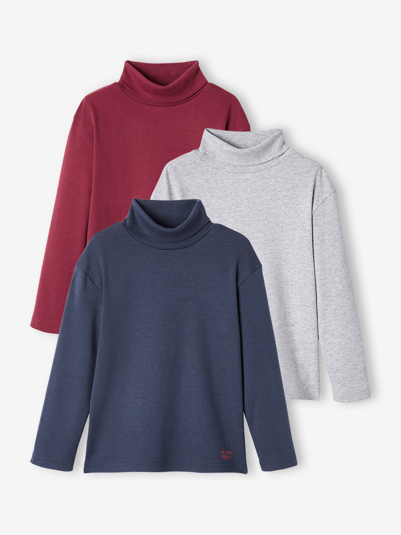 Conjunto de 3 camisetas de gola alta cinza mescla