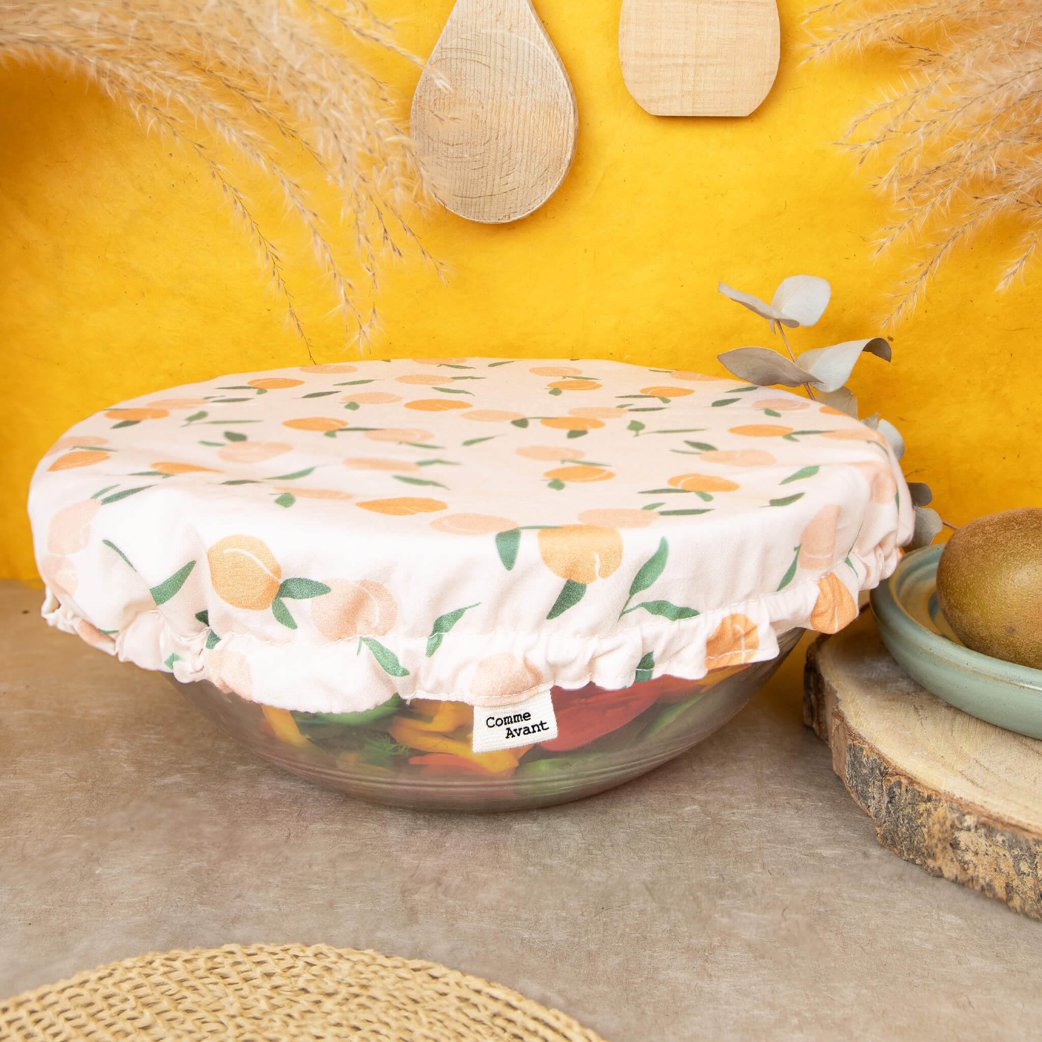 Couvre-plat lavable en coton - Version 1 - Grand rond / Abricot
