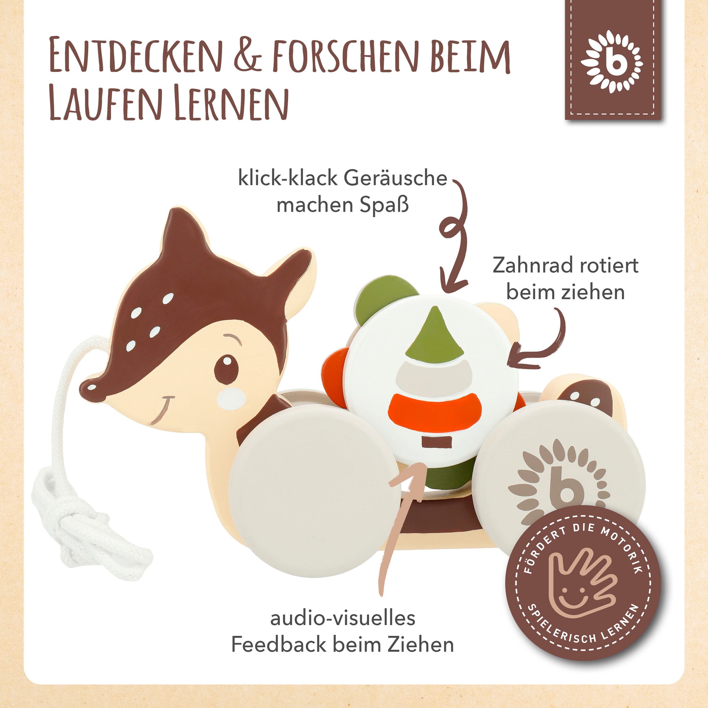 Bieco Nachziehspielzeug Holz Reh - ab 12 Monate Braun