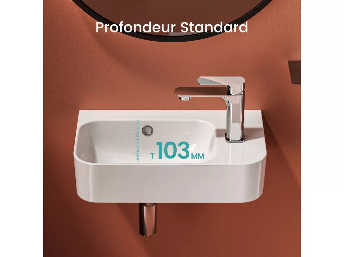 EMKE Lavabo Mural de Salle de Bain 450 x 265 x 156 mm, Vasque Rectangulaire en Céramique, Trou pour Robinet à Gauche, Blanc Brillant
