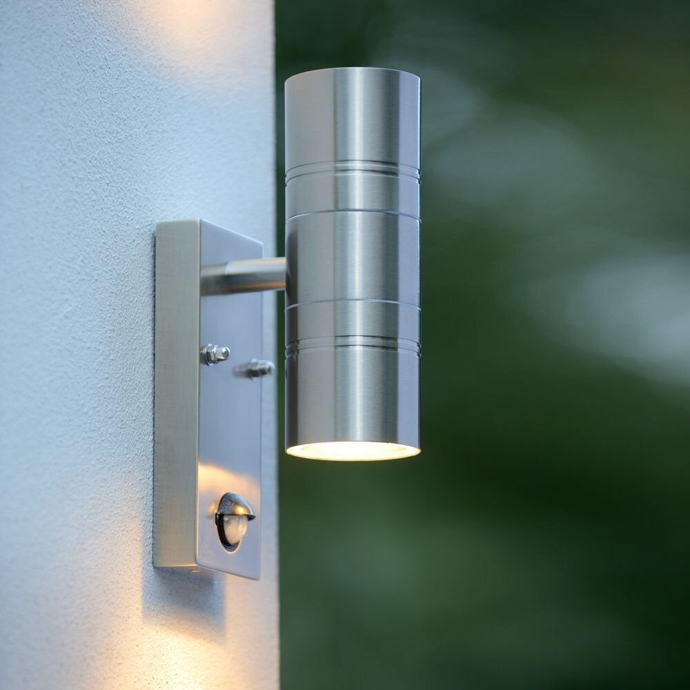 Arne tweelichts LED-buitenwandlamp, mat chroom, inclusief bewegingsmelder