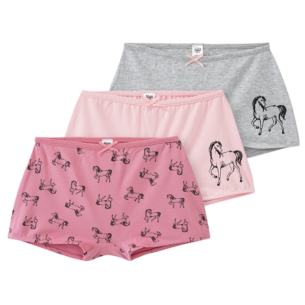Yigga 3 Mädchen Pantys mit Pferde-Motiven rosa / dunkelrosa / hellgrau