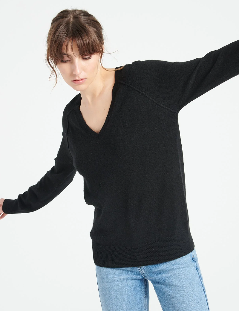 STUDIO CASHMERE PULL EN CACHEMIRE COL V LILLY 6 NOIR