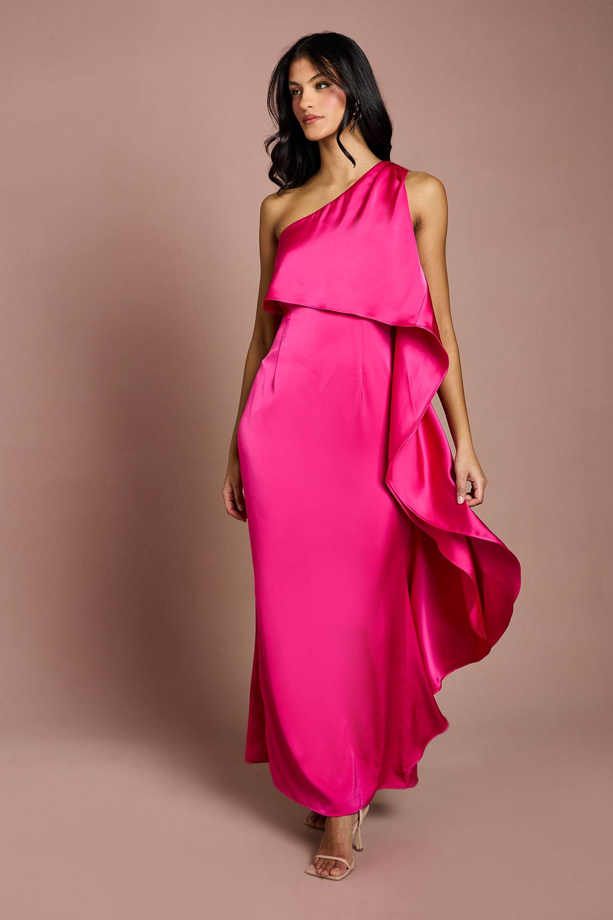 Coast Robe Longue Satinée Asymétrique À Effet Cascade Petite Taille
