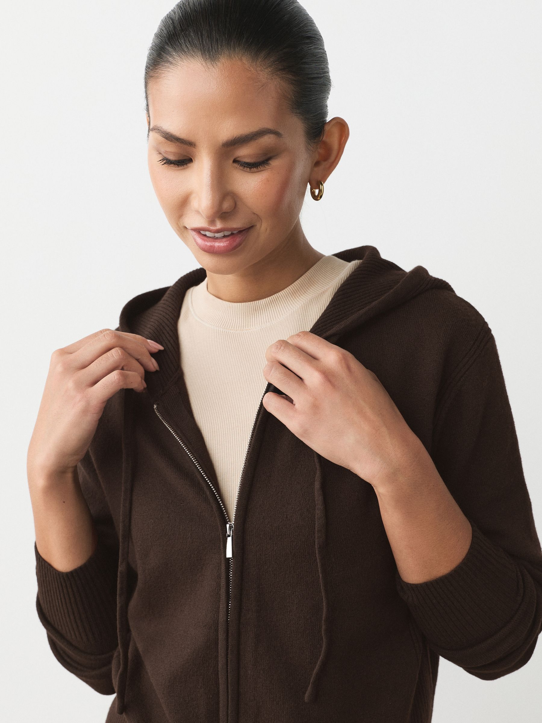 Chocoladebruin - Super Soft Co-Ord Knitted Zip Through Hoodie