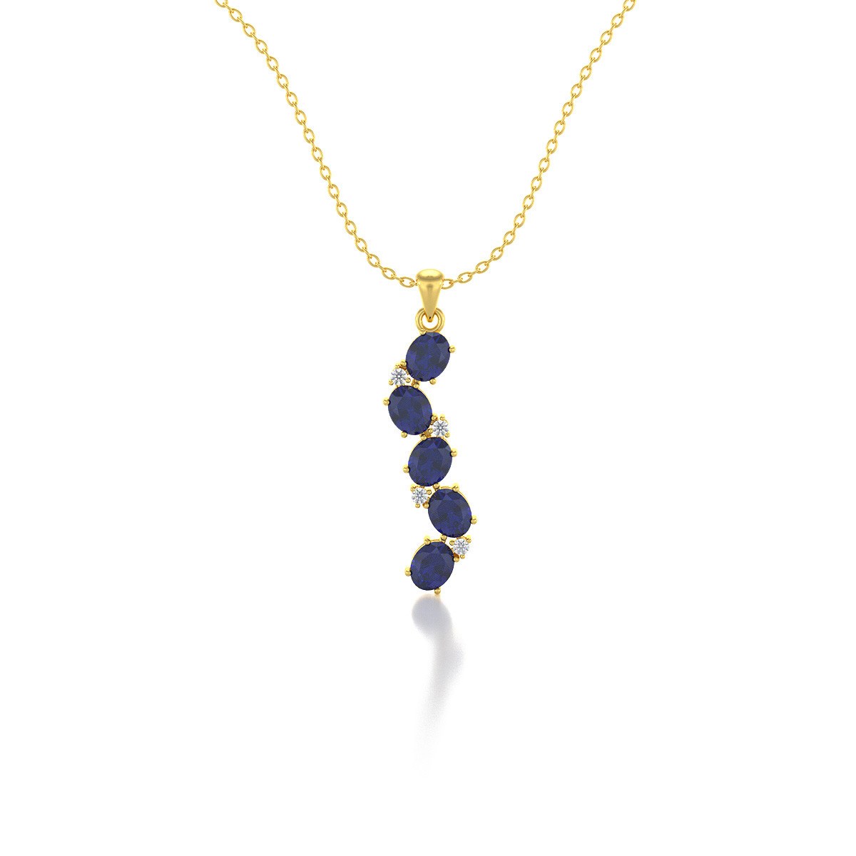 Collier Pendentif ADEN Or 585 Jaune Saphir et Diamants Chaine Or 585 incluse 1.78grs