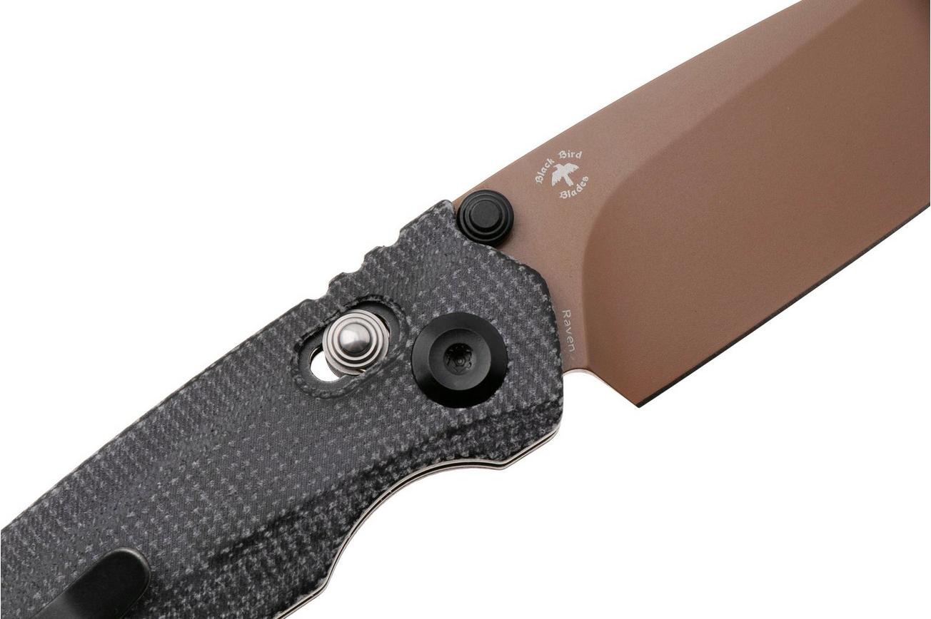 Tenable Knives Raven T2109V6 Rose Gold Coated 14C28N, Black Micarta, zakmes, Black Bird Blades design