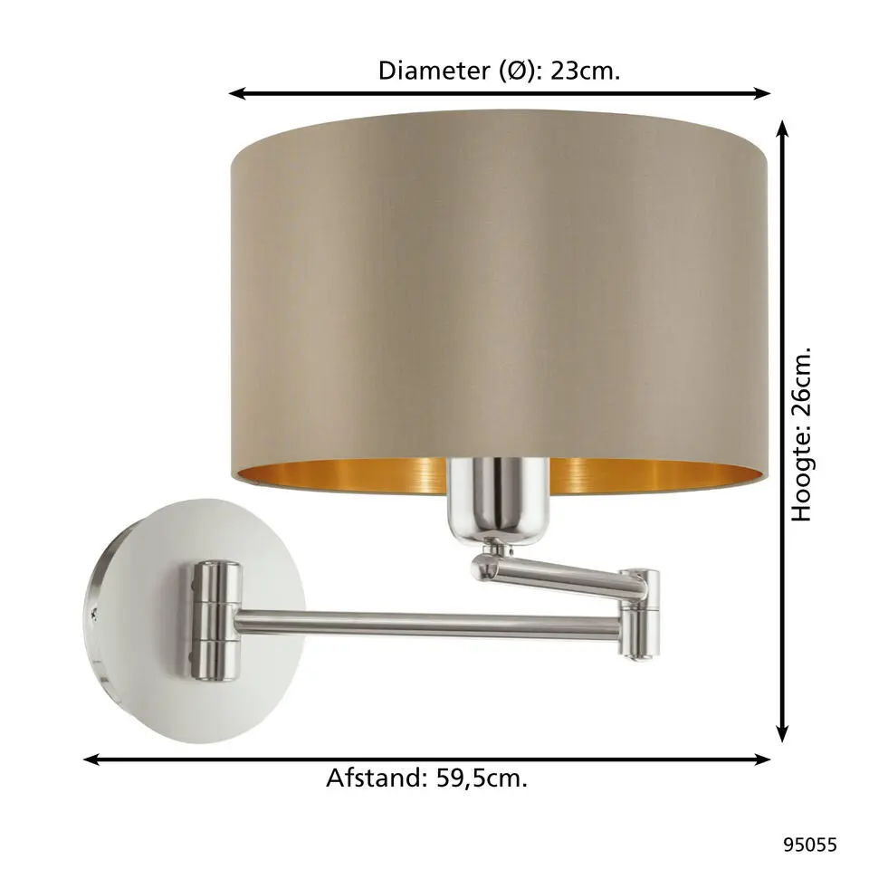 EGLOMaserlo-Wandlamp-1Lichts-ø23cm-Nikkel-Mat-Taupe-Goud
