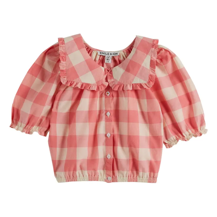 Emile et Ida Blouse Col Volants Vichy | Rose bonbon