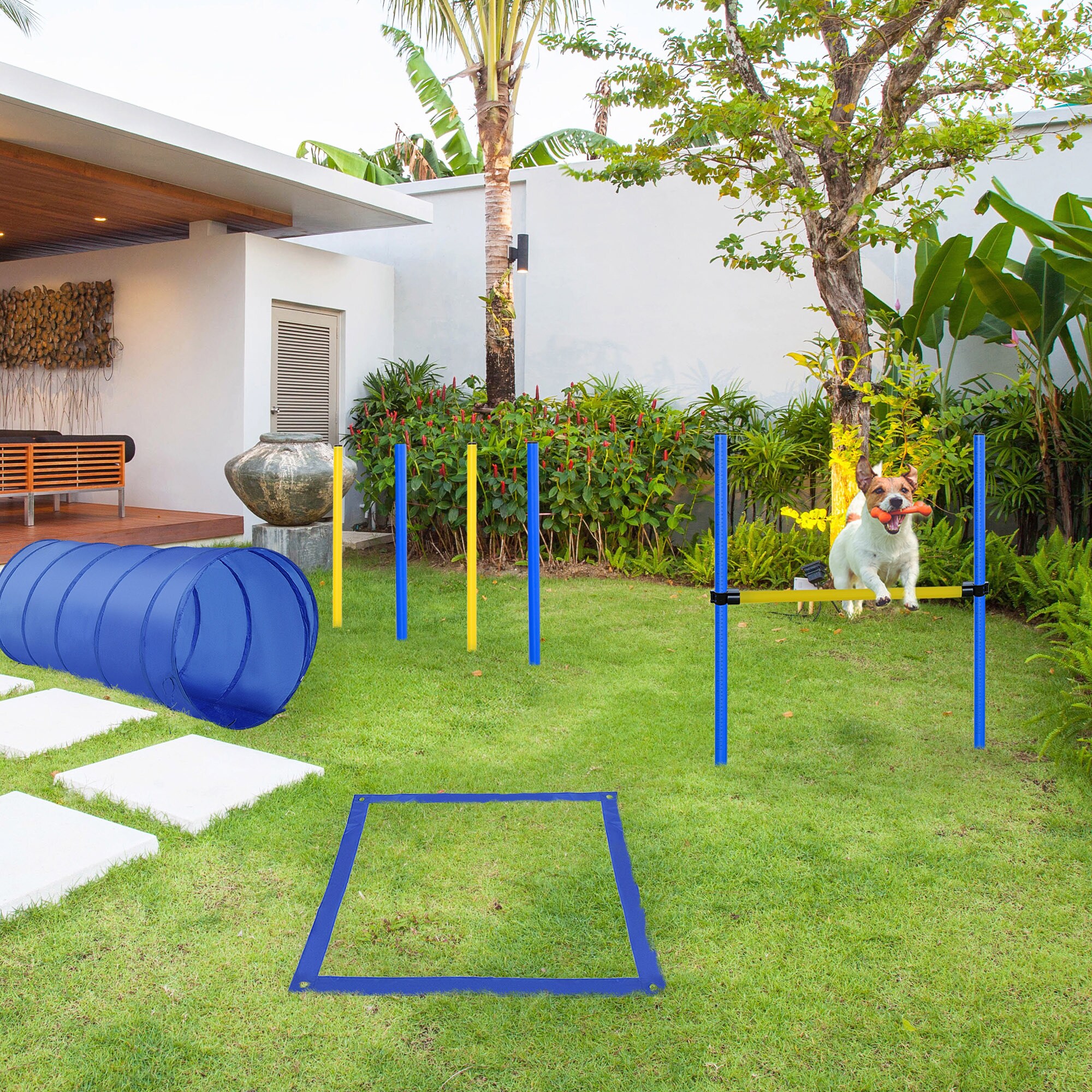PawHut Hund Agility Set inkl. Tragetasche gelb, blau