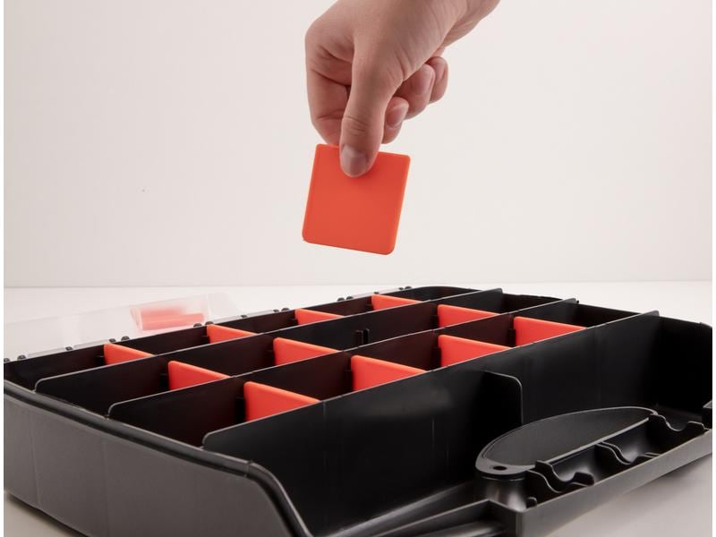 Delock Sortimentskasten Orange / Schwarz 17 Fächer Delock Sortimentsbox mit 17 Fächern 320 x 255 x 60 mm Orange / Schwarz
