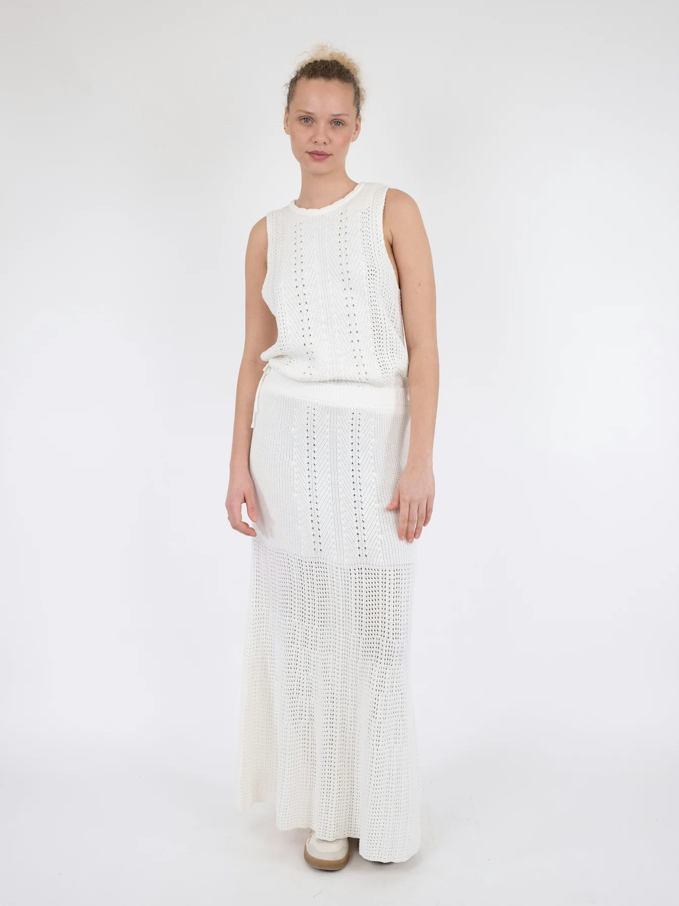 Neo Noir Lyric Crochet Knit Skirt white