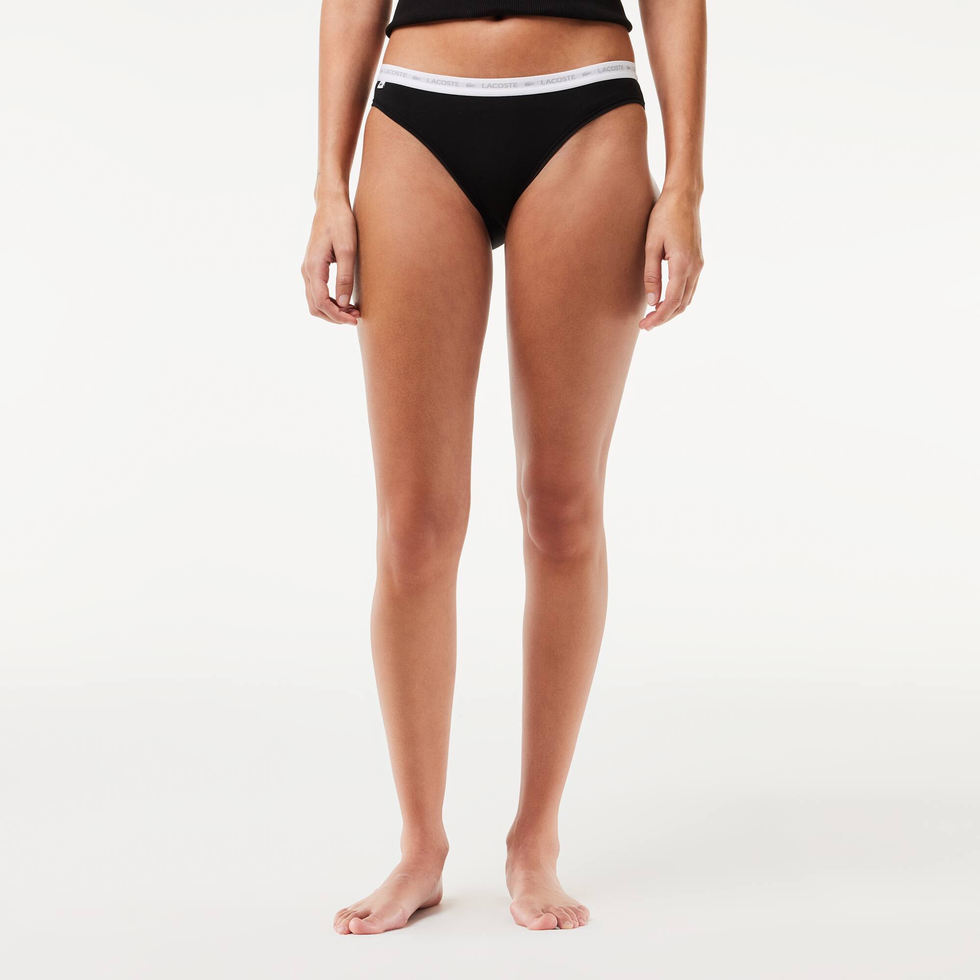 Lot de 3 culottes siglées en coton stretch Culottes & bas - Noir - Lacoste - Femme