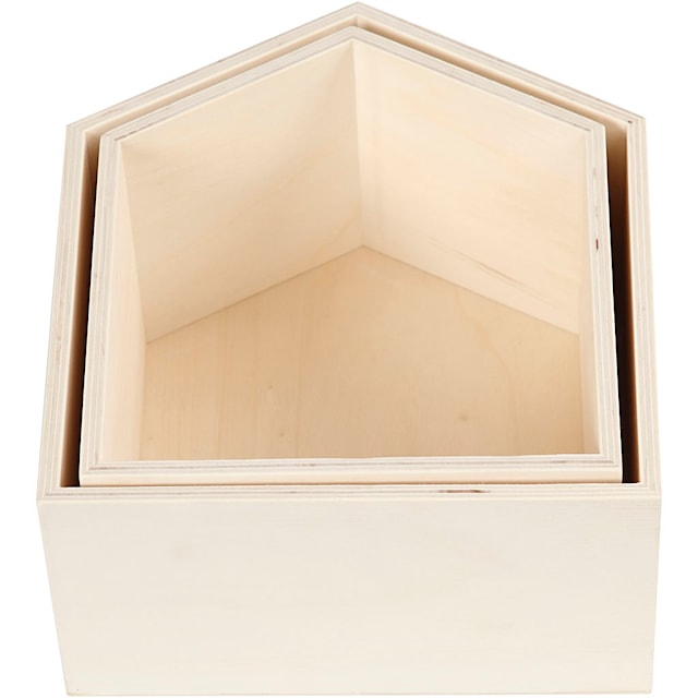 Oppbevaringskasser, hus, H: 22,5+25 cm, D: 12,5 cm, B: 19,5+22,5 cm, 2 stk./ 1 sett