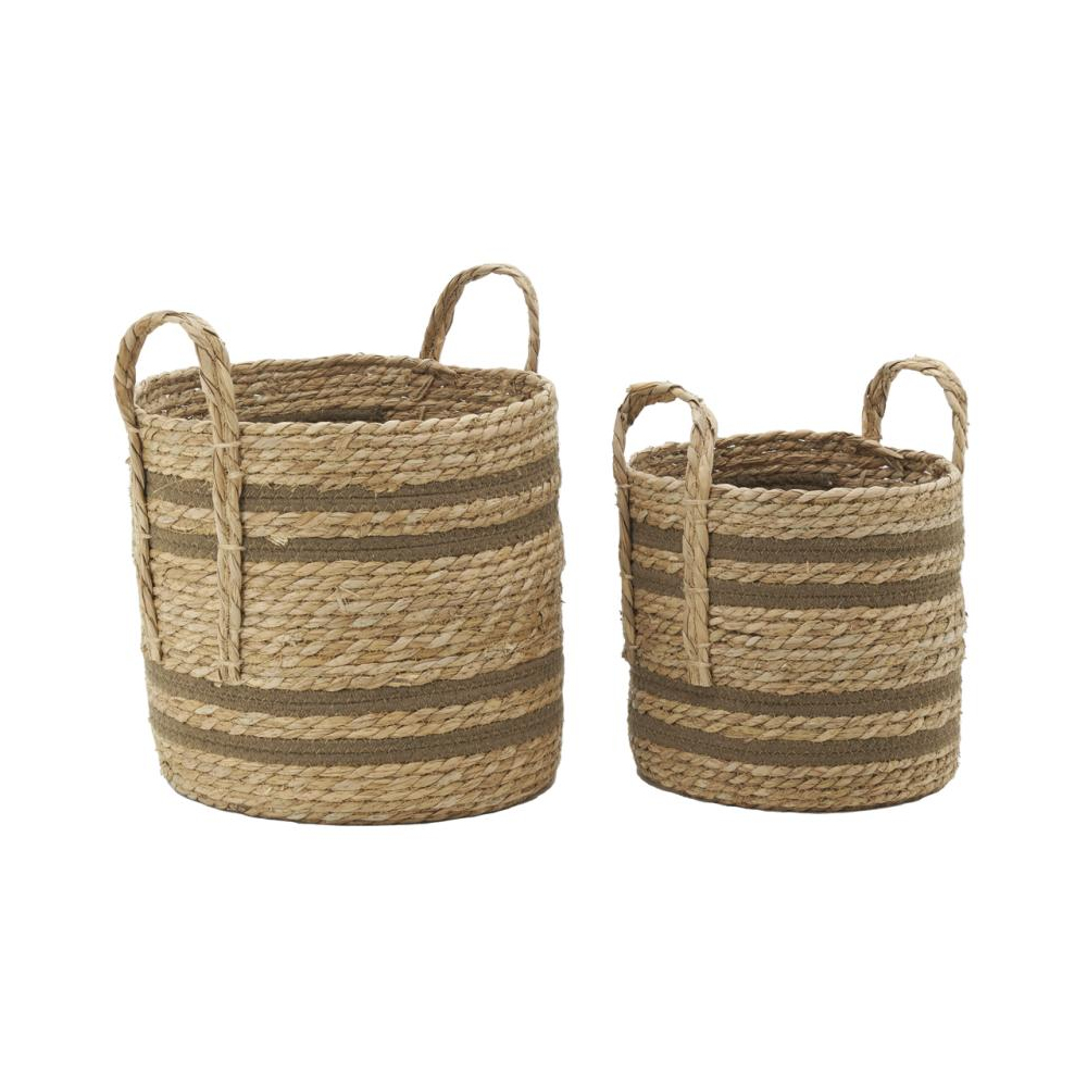 Cache-pots en jonc naturel et coton brun droit