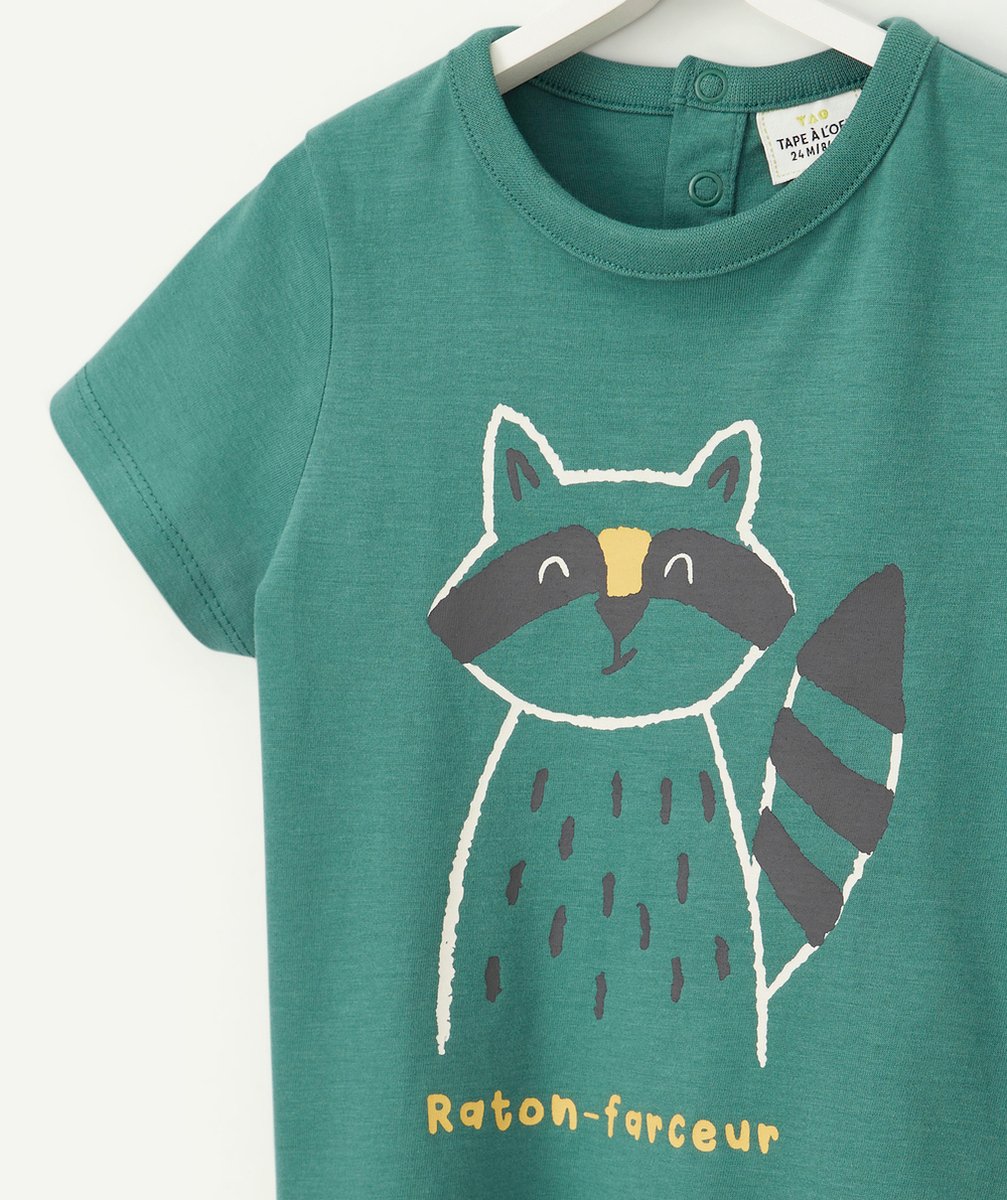T-SHIRT BÉBÉ GARÇON EN COTON BIO VERT AVEC RATON LAVEUR