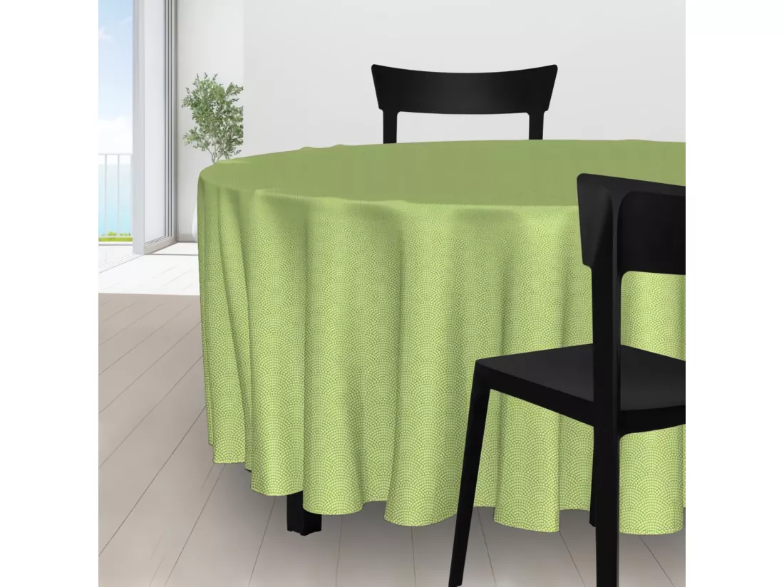 Nappe ronde diamètre 180 cm PAON vert amande, par Soleil d'Ocre