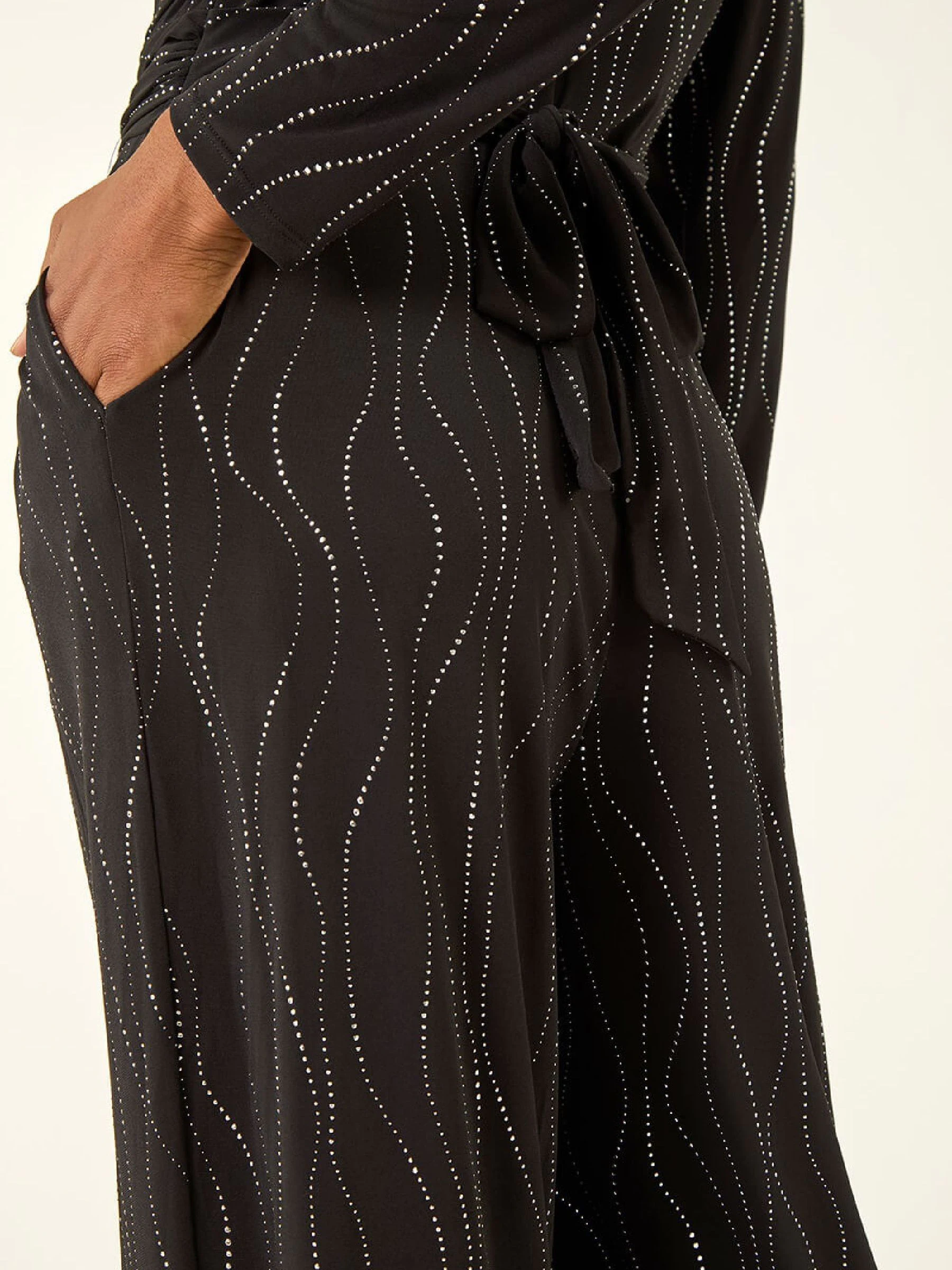 Roman Embellished Wide Leg Stretch Jumpsuit