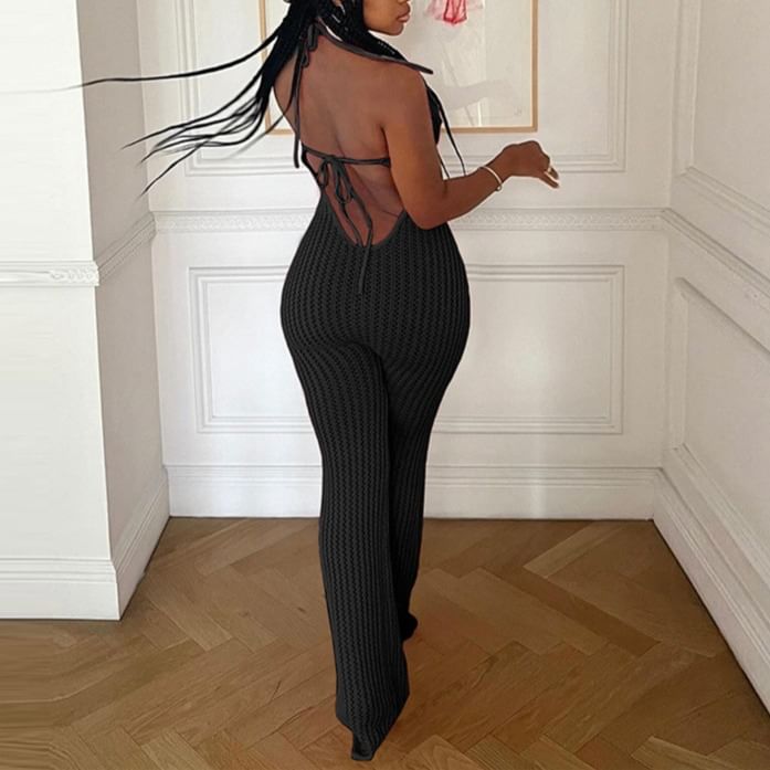 HERMITAKH - Halterhals Effen Gebreide Jumpsuit