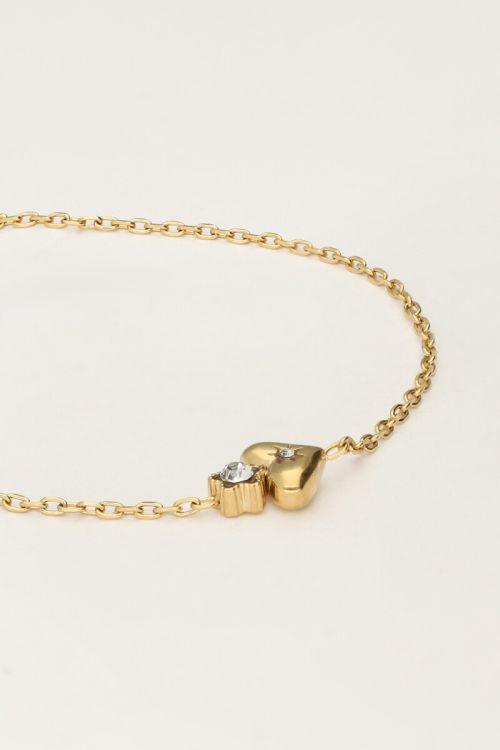 Minimalistische armband met hart & bloemetje