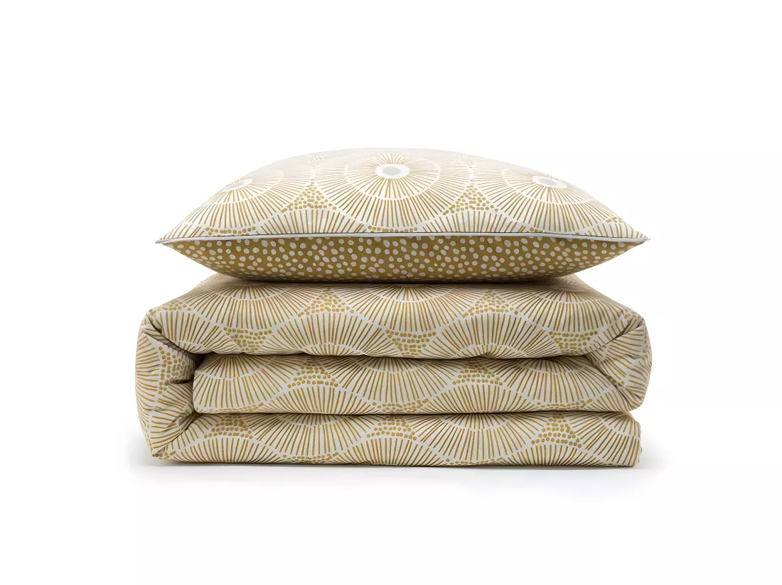 Parure de lit 2 personnes en coton 57 fils imprimé beige 260x240cm