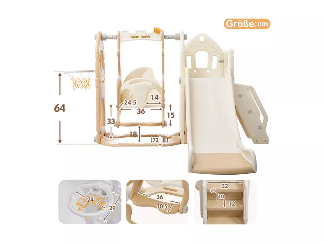 Ensemble de toboggan 5 en 1 pour enfants - 179 x 184 x 103cm - en HDPE - avec balançoire et espace de rangement - blanc
