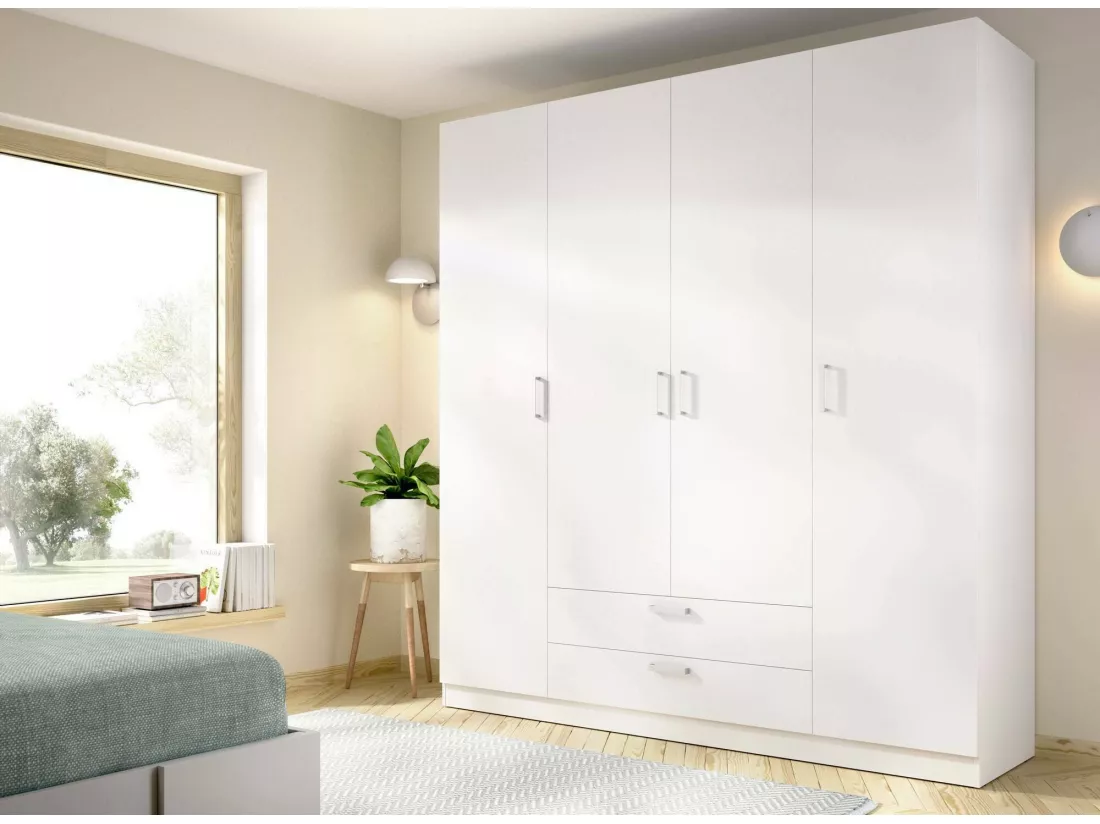 Grande Garde-robe Drah, Meubles de chambre, Penderie de plain-pied, Placard à vêtements, 200x52 h215 cm, Blanc