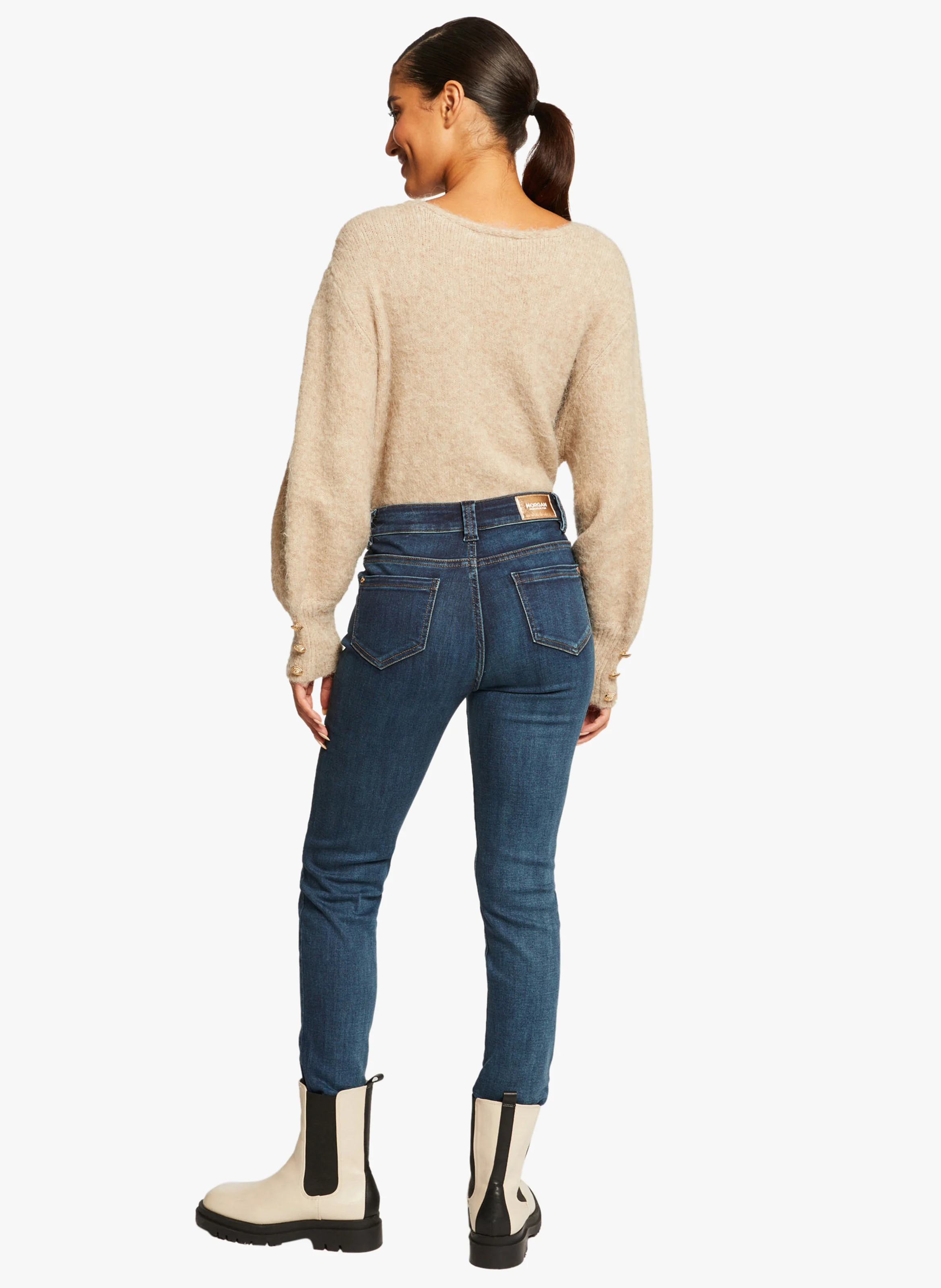 POMS - Jeans slim taille haute délavé| Bleu
