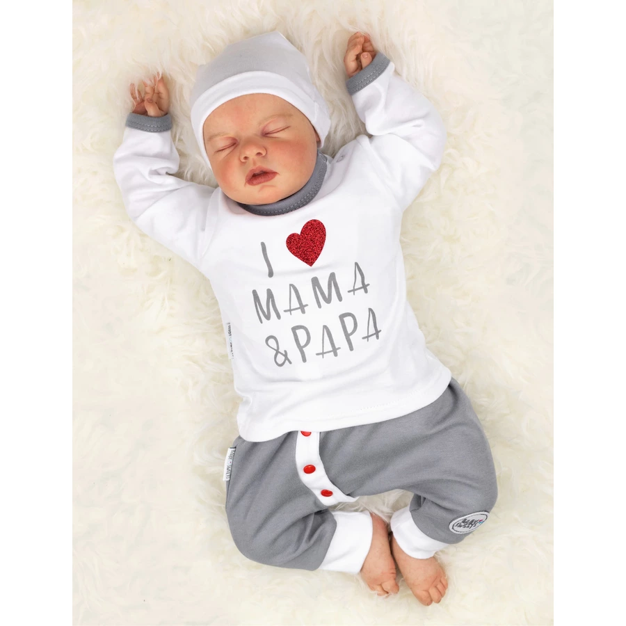 Baby Sweets 2tlg Set Shirt + Hose I love Mama & Papa weiß grau