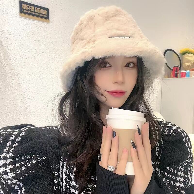 (Ø20cm) Plüsch Fischerhut Fashion Accessoire Winter Bucket Hat - Beige