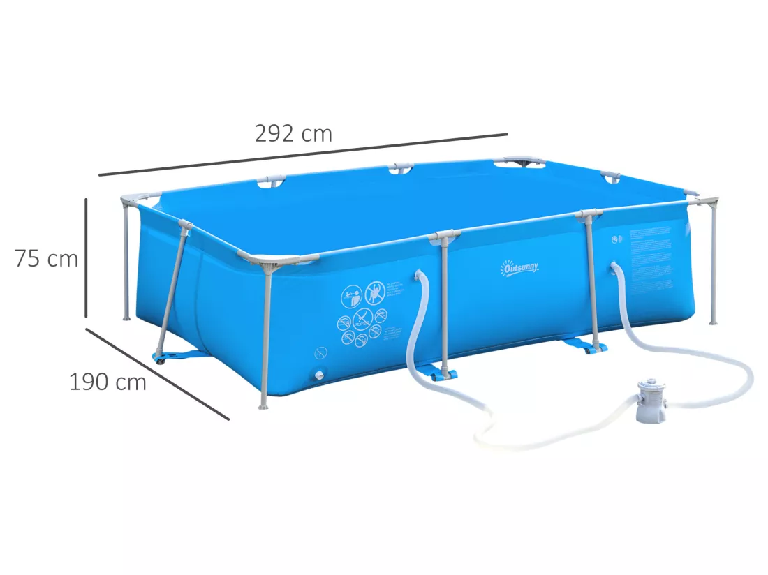 Piscine tubulaire hors sol rectangulaire cadre en métal avec filtre 292L x 190l x 75H cm bleu