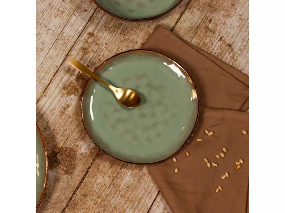Ogo Living - Lot 6 Assiettes Dessert Barbade 20.5cm En Gres Vert Clair