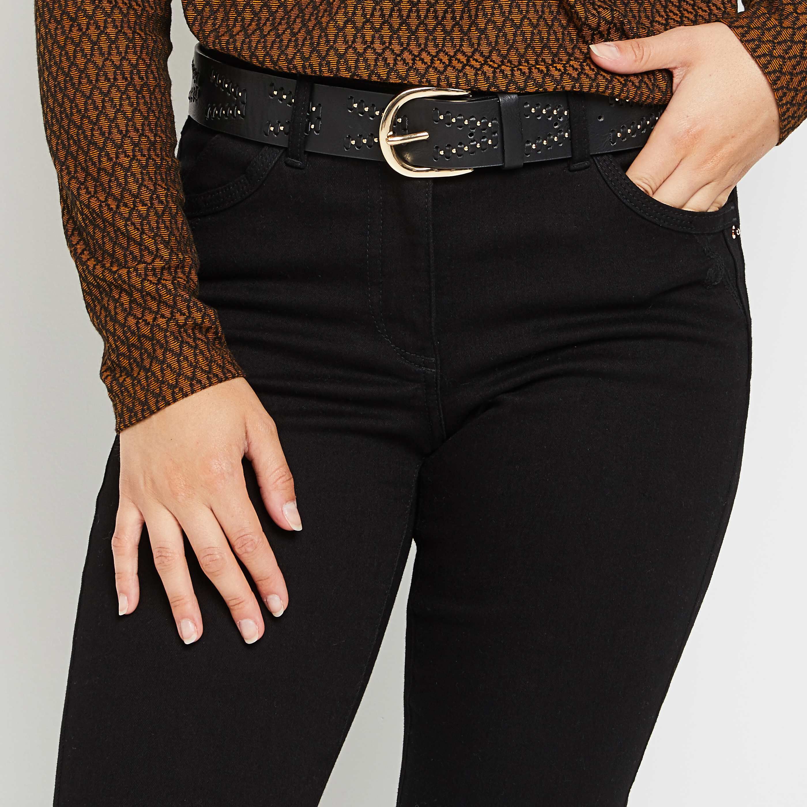 Ceinture large tressée femme - NOIR