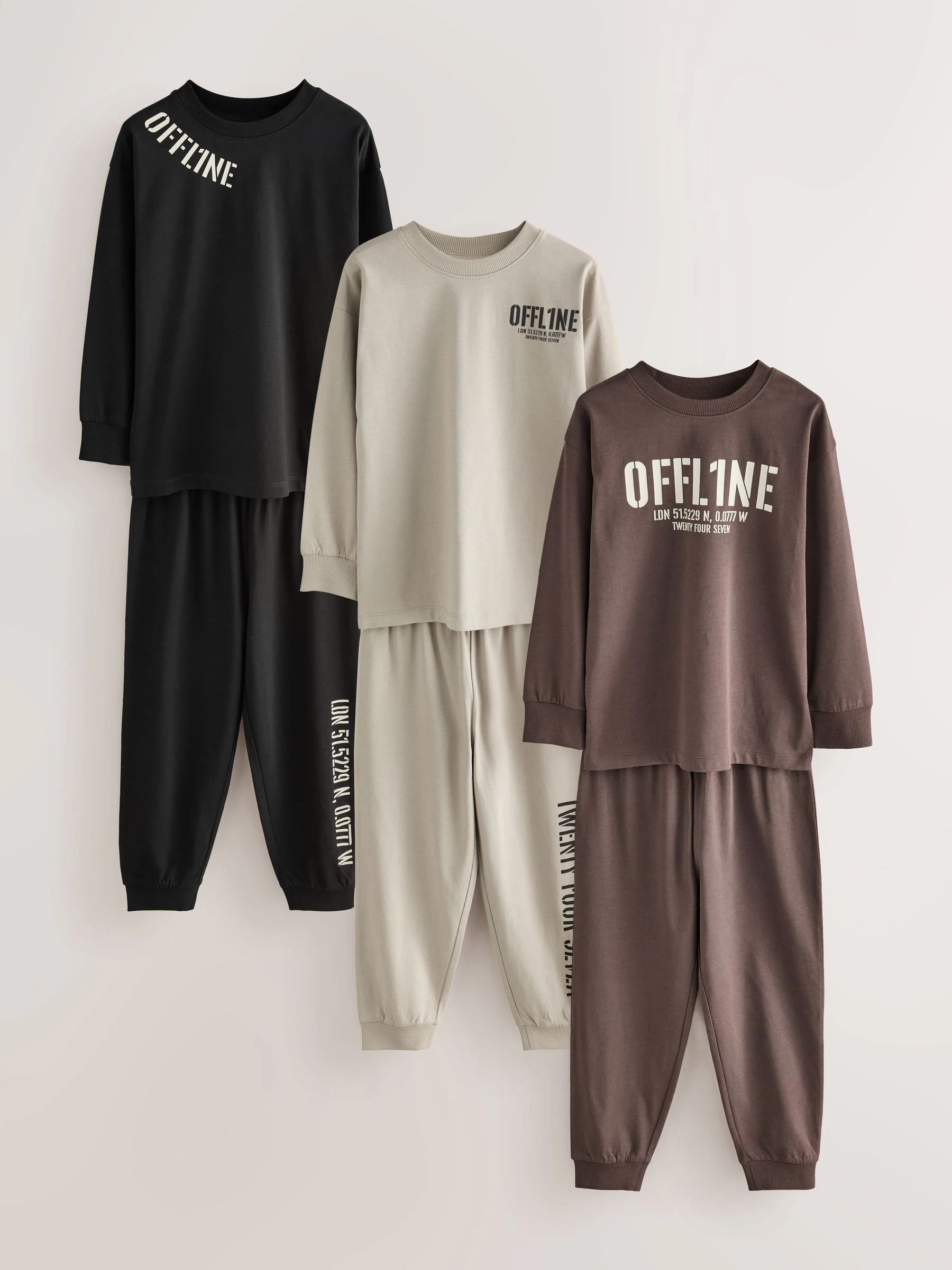 Zwart/bruin - Pyjama met korte pijpen 3 stuks (3-16jaar) (3-16jaar)