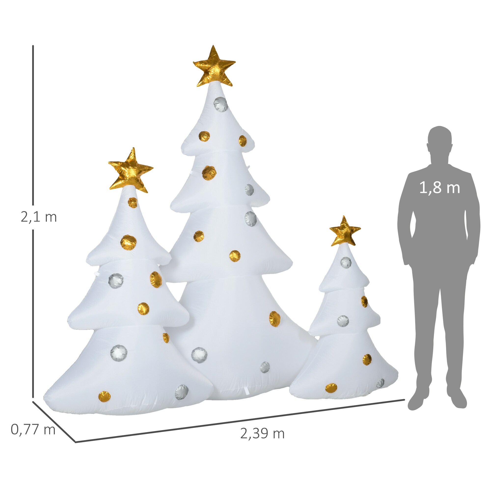 HOMCOM Aufblasbare Weihnachtsbäume mit LED-Lichter bunt 239L x 77B x 210H cm