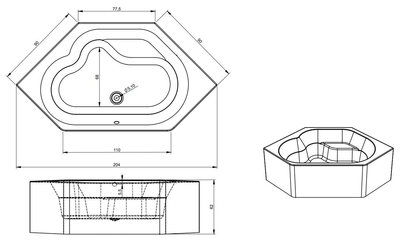 Riho Winnipeg inbouw hoekbad 145x145cm wit glans