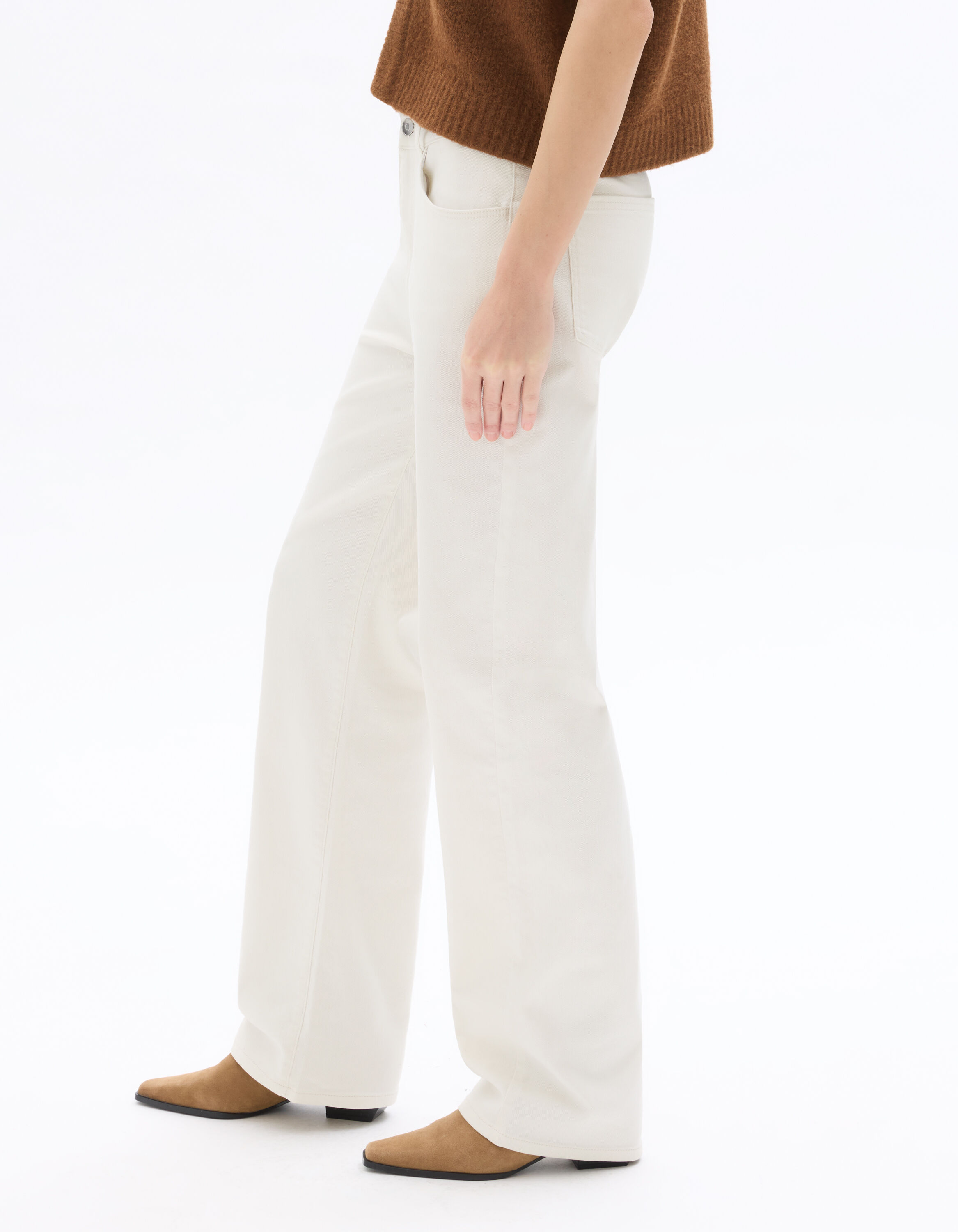 Pantalon straight coton stretch - écru