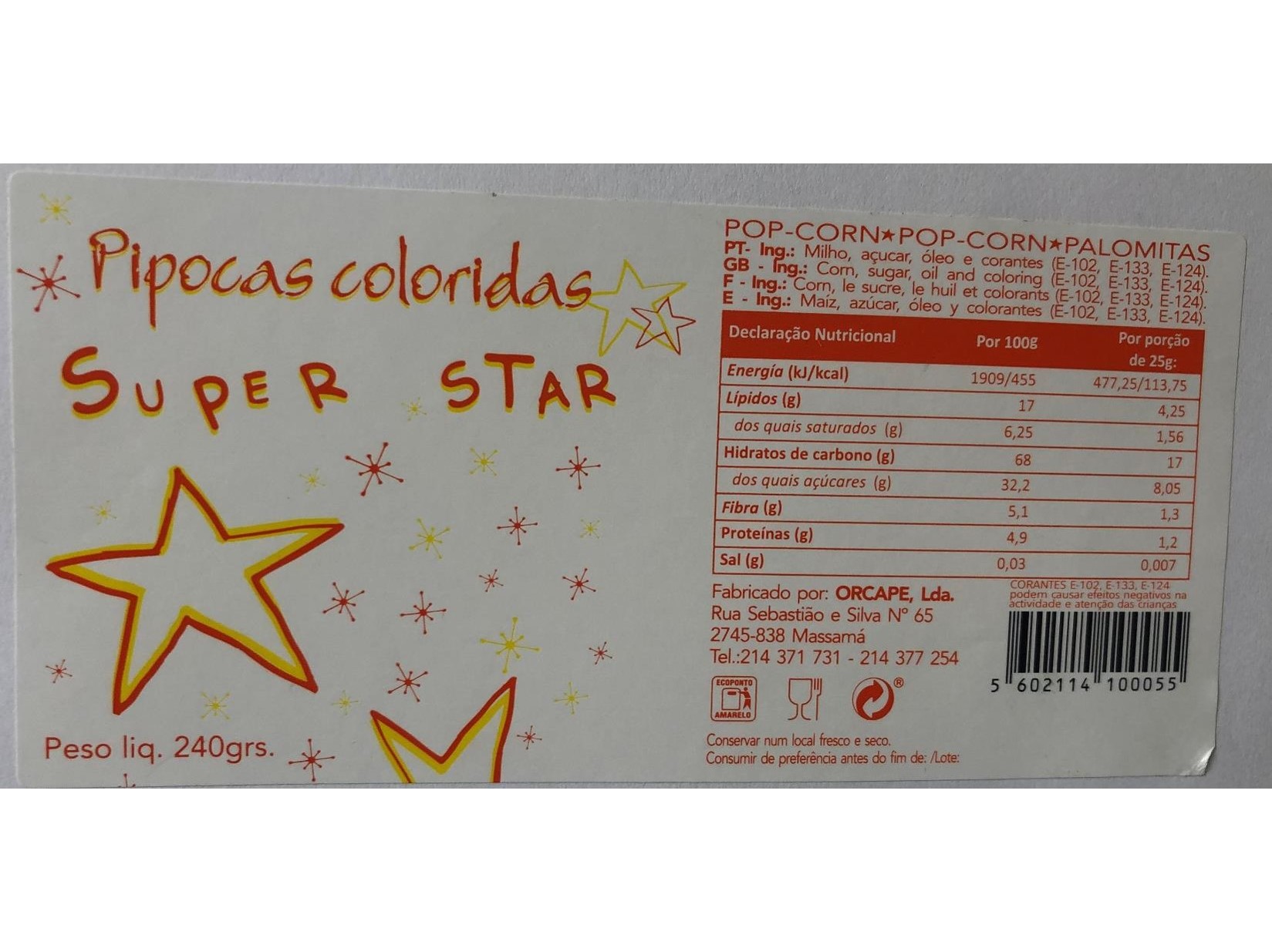 PIPOCAS SUPER STAR COR 240 G